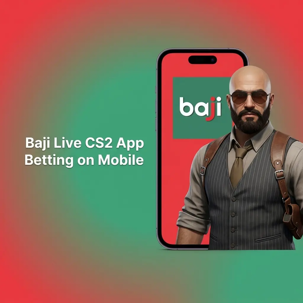 Baji Live mobile app showing CS2 betting markets, odds, and bet slip for Counter Strike 2 wagers