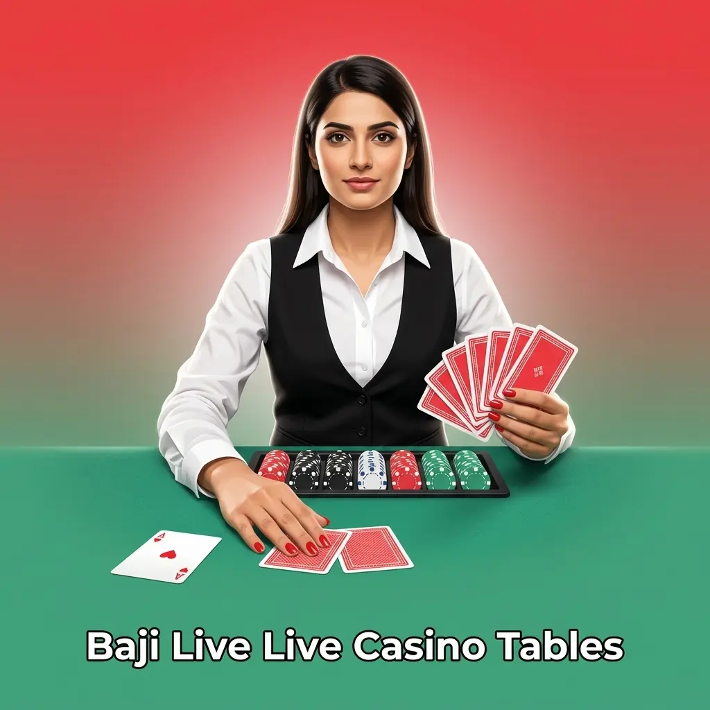 Baji Live casino tables with live roulette, blackjack, baccarat, Teen Patti and game show dealers