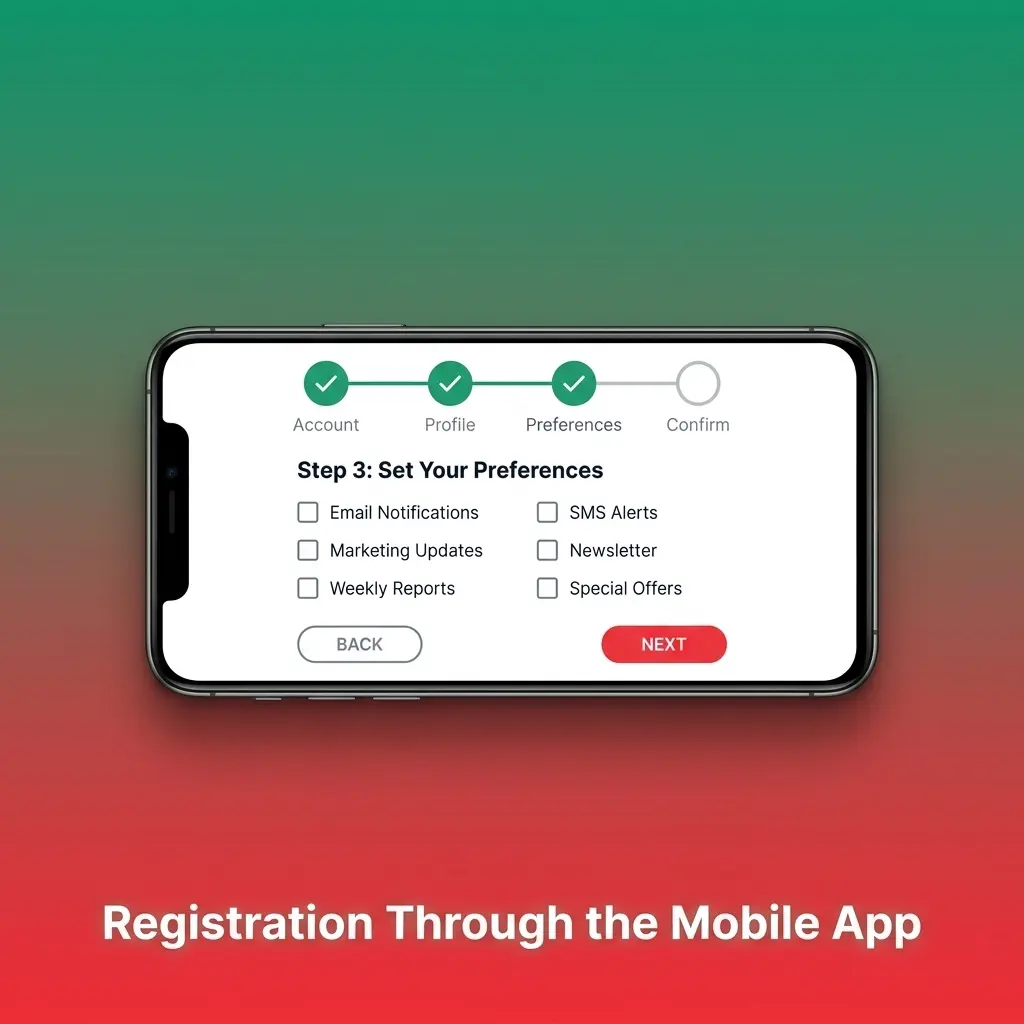 Mobile app registration steps with phone number, age check, promo code, and Pakistan payment method